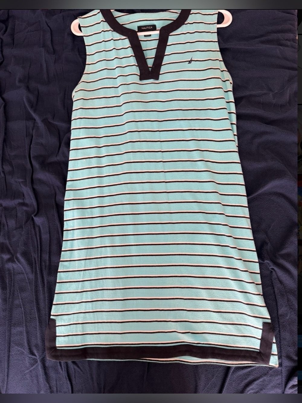 Nautica Mint and Navy Striped Sleeveless Knit Tunic